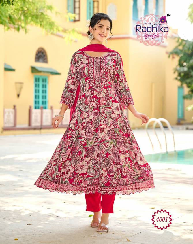 Anarkali Vol 4 By Radhika Rayon Embroidery Kurti With Bottom Dupatta Wholesale Price In Surat